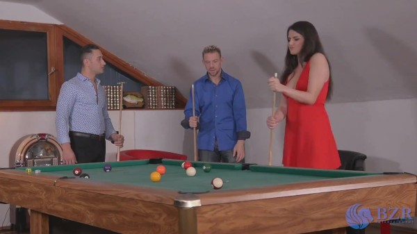 Sexy Brunette Gets Some Cocks On The Pool Table Porn Photo with Mugur, Eric Everhard, Francesca Dicaprio naked