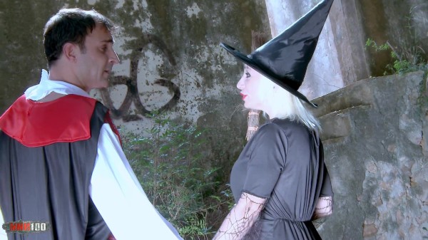 Halloween threesome in the woods with busty spanish milf Gina Snake