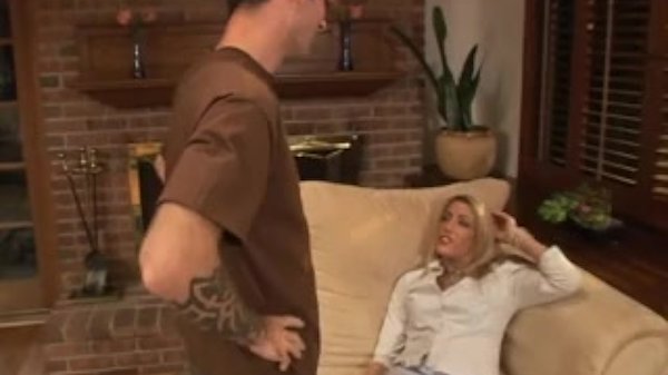 Blonde MILF seduces young lover to fuck her tight box on the couch Porn Photo with Chelsea Zinn naked